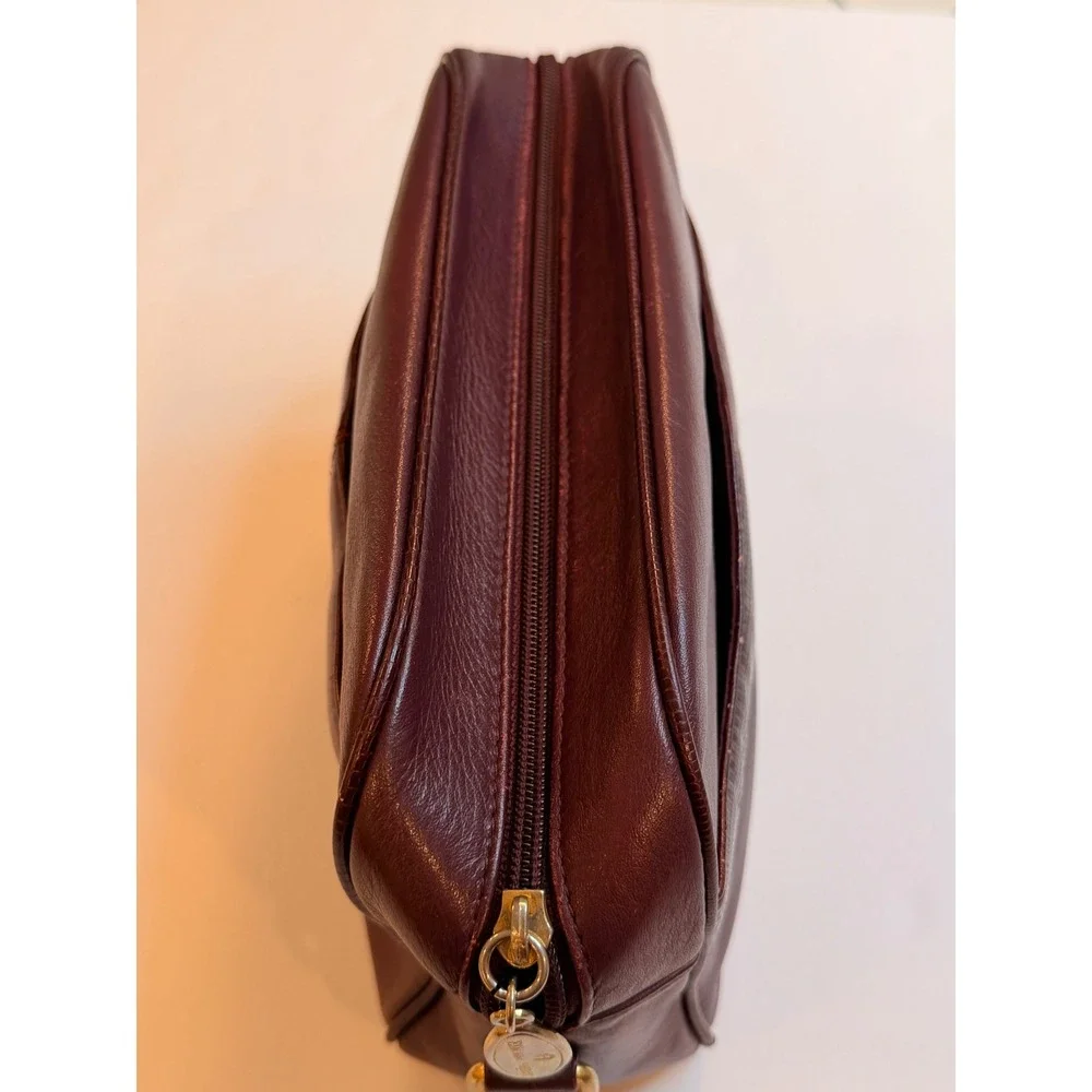 Etienne Aigner Vintage Burgundy Leather Clutch Cosmetic Bag Oxblood Horseshoe